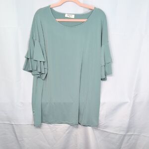 Chic Ruffle Sleeve Blouse in Seafoam